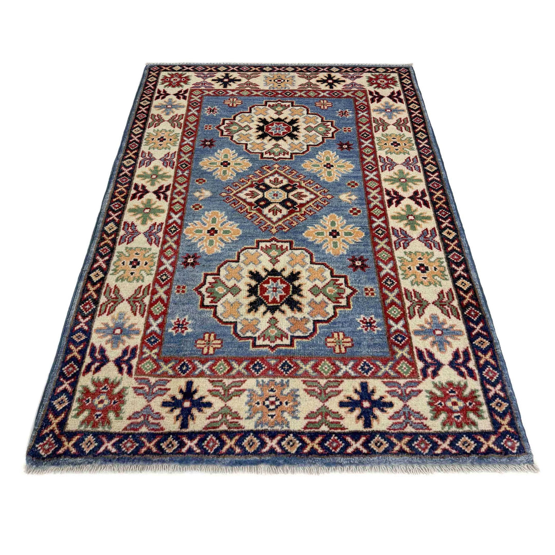 Blue Afghan Kazak Rug 2' 7" x 4' 3" Hand-Knotted | No. AL67858