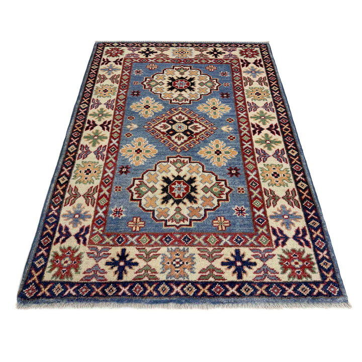 Blue Afghan Kazak Rug 2' 7" x 4' 3" Hand-Knotted | No. AL67858