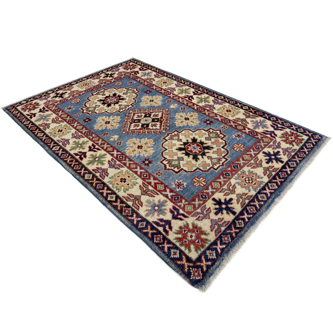 Blue Afghan Kazak Rug 2' 7" x 4' 3" Hand-Knotted | No. AL67858