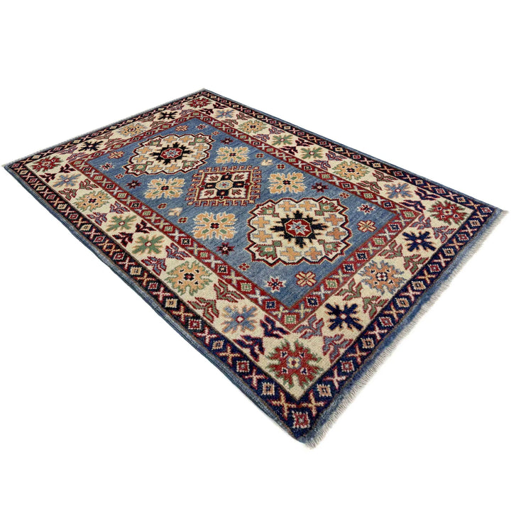 Blue Afghan Kazak Rug 2' 7" x 4' 3" Hand-Knotted | No. AL67858