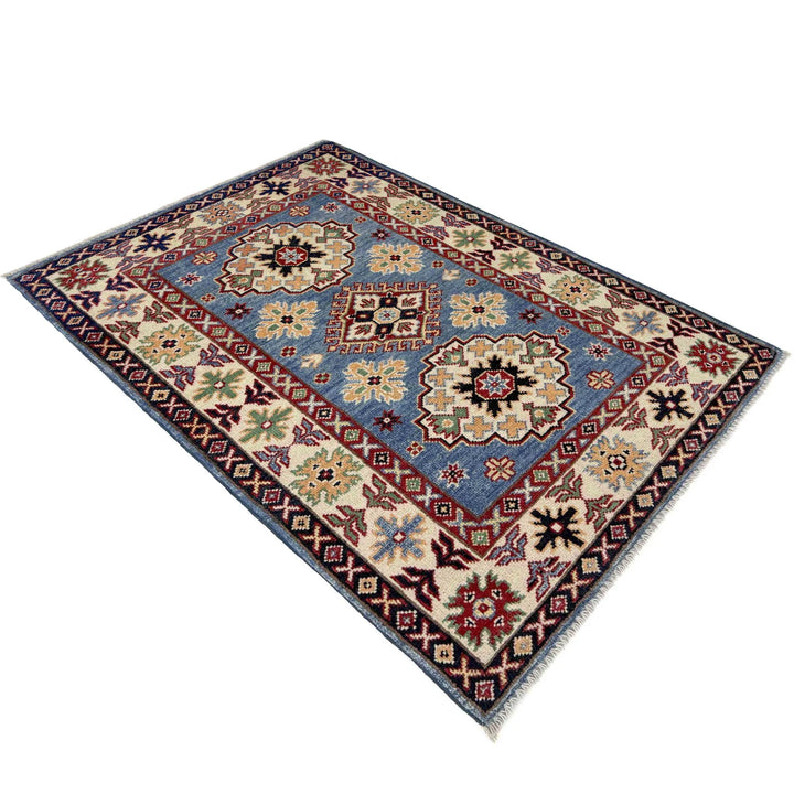 Blue Afghan Kazak Rug 2' 7" x 4' 3" Hand-Knotted | No. AL67858