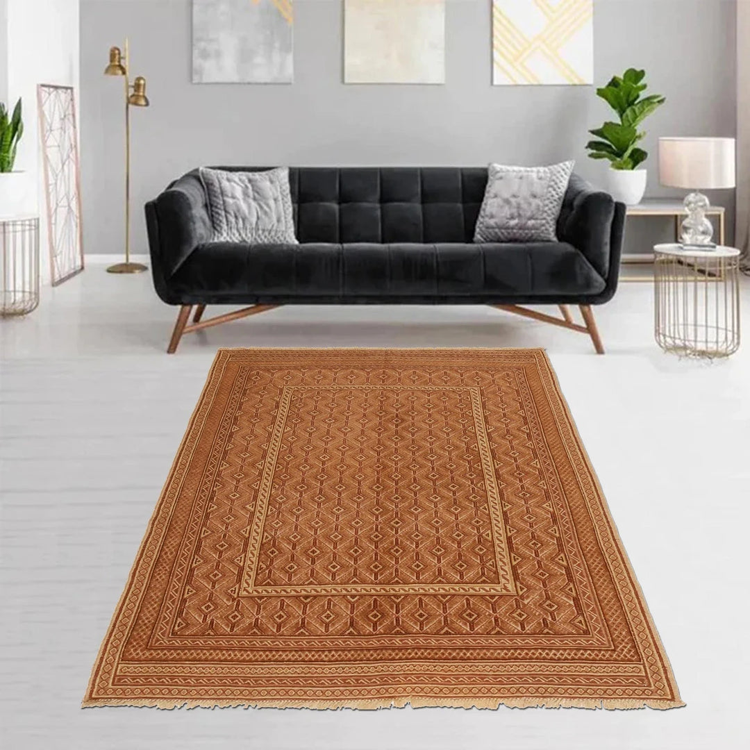 Yellow Afghan Kilim Rug 4' 1" x 5' 5" Flat-Weave | No. AL67861