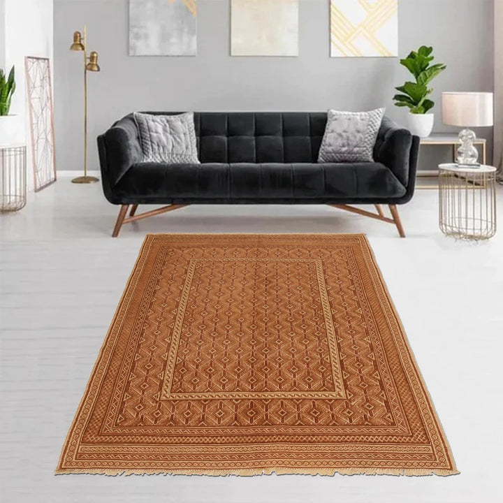 Yellow Afghan Kilim Rug 4' 1" x 5' 5" Flat-Weave | No. AL67861