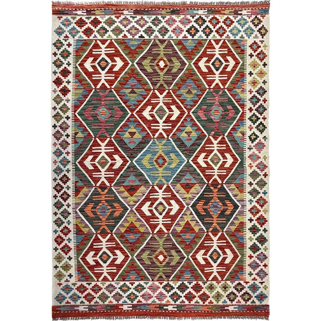 Afghan Kilim Rug 4' 11" x 6' 9" Flat-Weave | No. AL67864