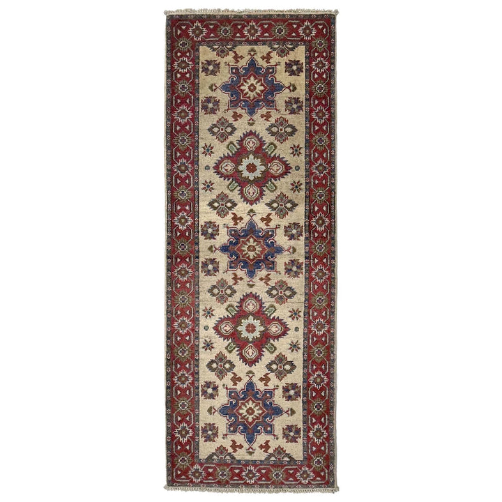 Beige Afghan Kazak Rug 2'1" x 5'9" Hand-Knotted | No. AL67900