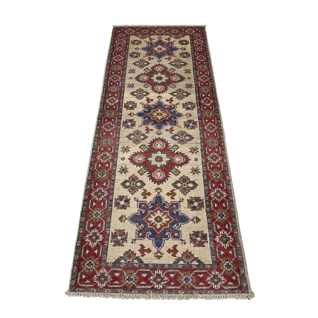 Beige Afghan Kazak Rug 2'1" x 5'9" Hand-Knotted | No. AL67900