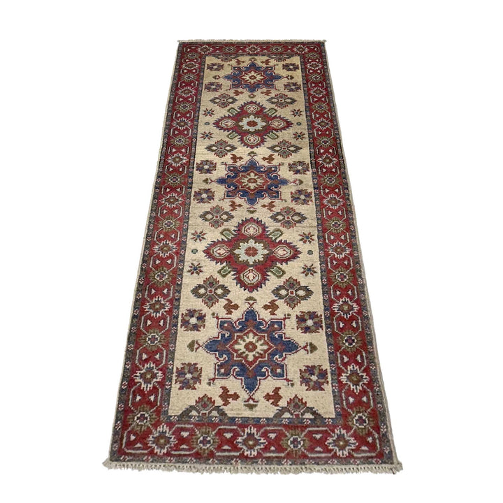 Beige Afghan Kazak Rug 2'1" x 5'9" Hand-Knotted | No. AL67900