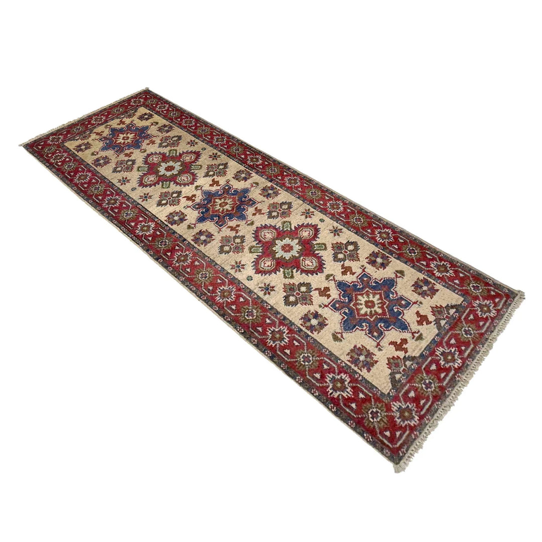 Beige Afghan Kazak Rug 2'1" x 5'9" Hand-Knotted | No. AL67900