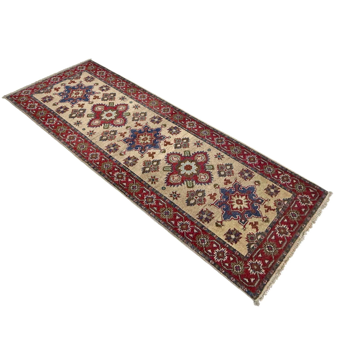 Beige Afghan Kazak Rug 2'1" x 5'9" Hand-Knotted | No. AL67900
