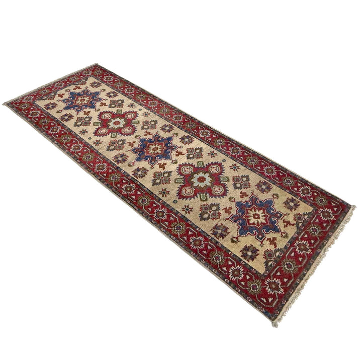 Beige Afghan Kazak Rug 2'1" x 5'9" Hand-Knotted | No. AL67900