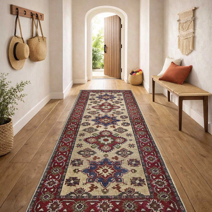 Beige Afghan Kazak Rug 2'1" x 5'9" Hand-Knotted | No. AL67900