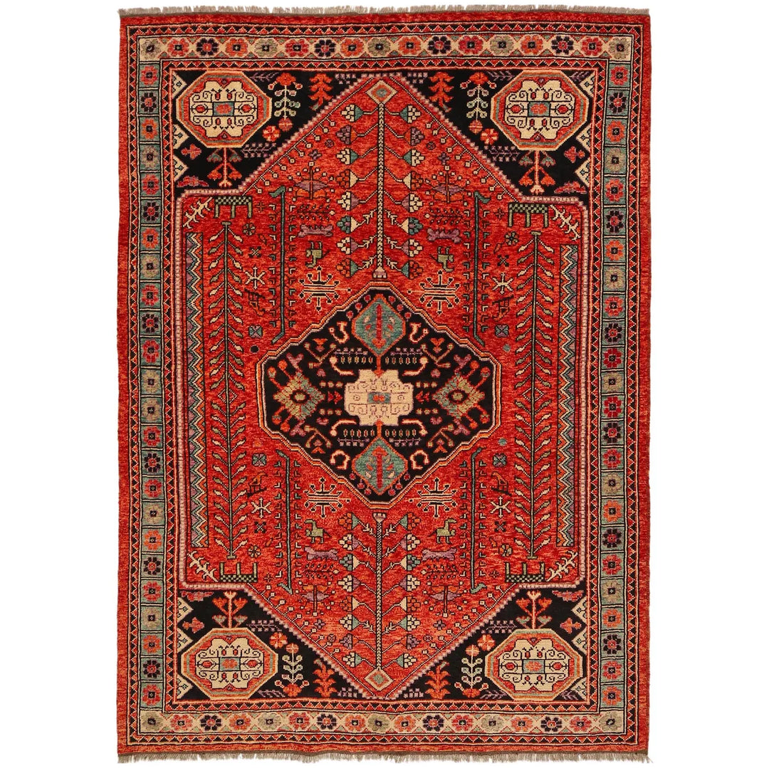 Red Afghan Shirazi Rug 6' 10" x 9' 8" Hand-Knotted | No. AL67917