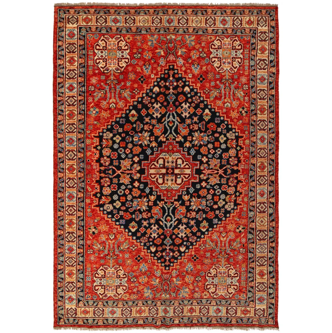 Red Afghan Shirazi Rug 6'8" x 9'9" Hand-Knotted | No. AL67974