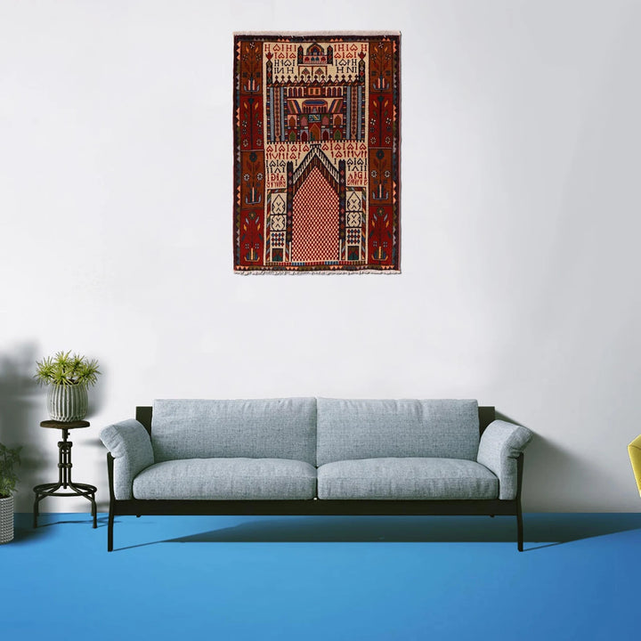 Afghan Prayer Rug 2' 9" x 3' 11" Hand-Knotted | No. AL68003