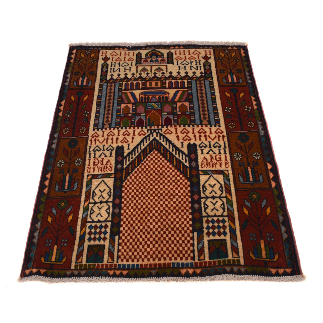 Afghan Prayer Rug 2' 9" x 3' 11" Hand-Knotted | No. AL68003