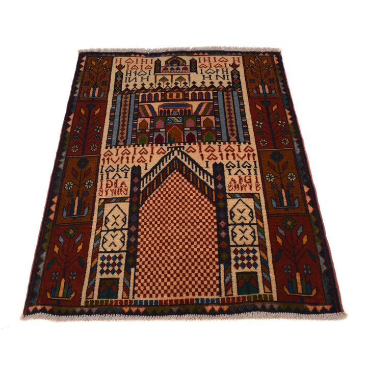 Afghan Prayer Rug 2' 9" x 3' 11" Hand-Knotted | No. AL68003