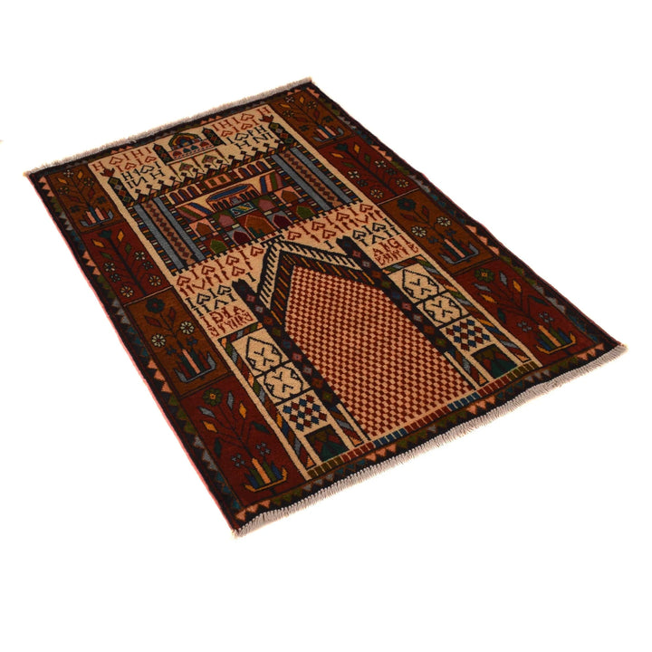Afghan Prayer Rug 2' 9" x 3' 11" Hand-Knotted | No. AL68003