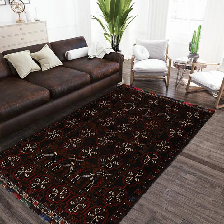 Afghan Baluchi Rug 4' 2" x 6' 7" Hand-Knotted | No. AL68013