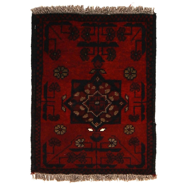Red Afghan Oriental Doormat 1' 5" x 2' 0" Hand-Knotted | No. AL68057