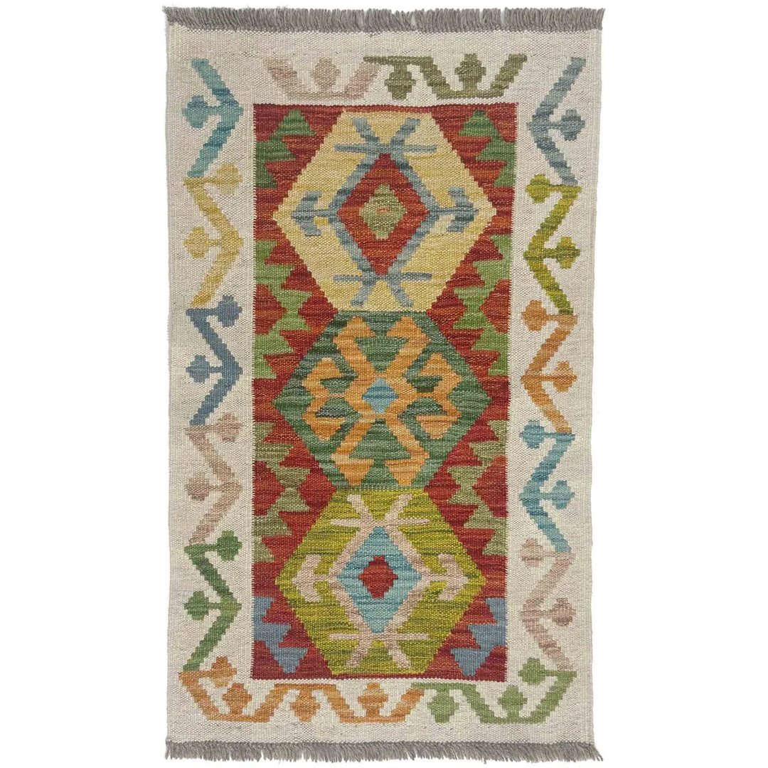 Afghan Vegetable Kilim Rug 1' 10" x 3' 2" Flat-Weave | No. AL680999