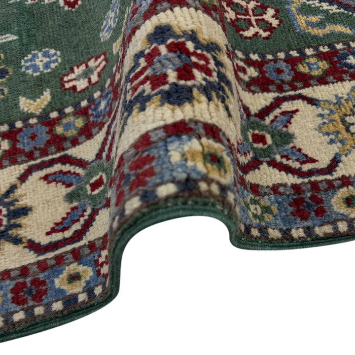 Green Afghan Kazak Rug 3' 3" x 5' 0" Hand-Knotted | No. AL68109