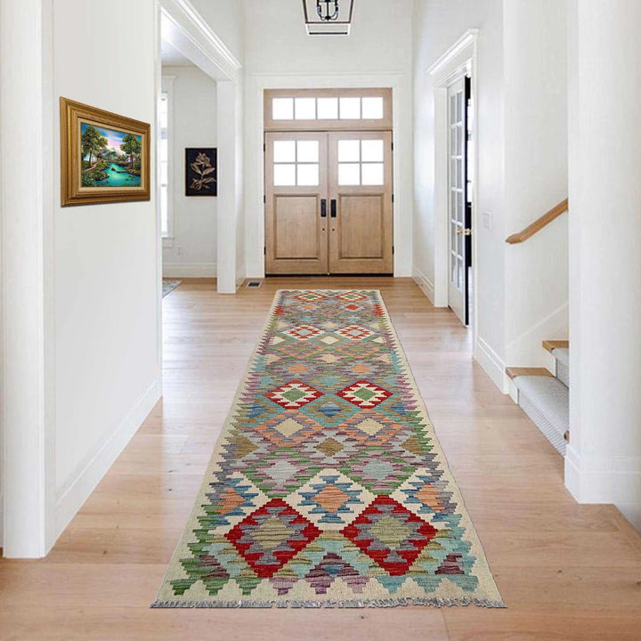 Afghan Vegetable Kilim Rug 2' 7" x 9' 8" Flat-Weave | No. AL681389