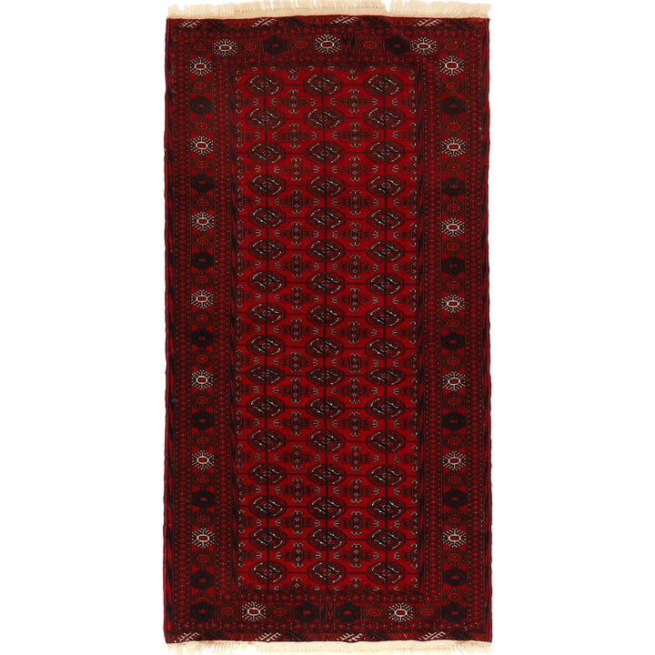 Red Afghan Bokhara Rug 2' 9" x 5' 5" Hand-Knotted | No. AL68202
