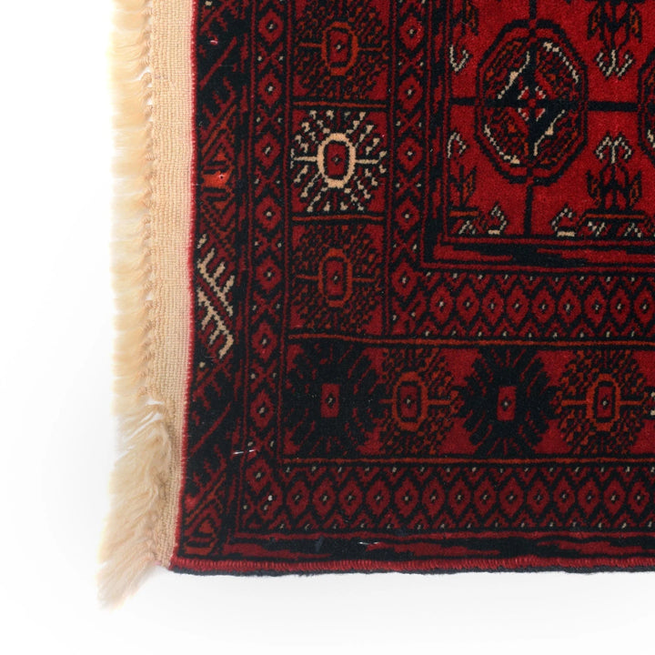 Red Afghan Bokhara Rug 2' 9" x 5' 5" Hand-Knotted | No. AL68202