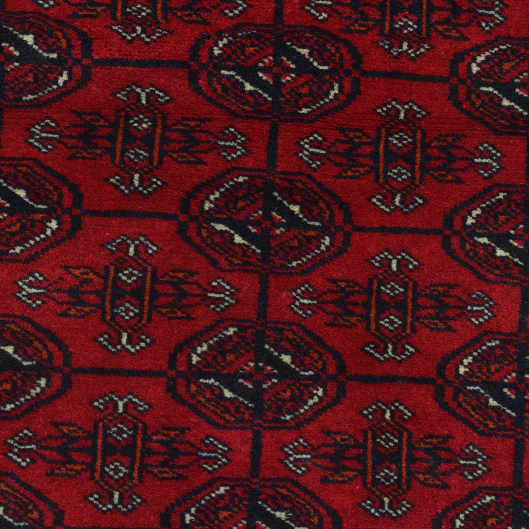 Red Afghan Bokhara Rug 2' 9" x 5' 5" Hand-Knotted | No. AL68202
