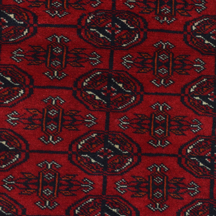 Red Afghan Bokhara Rug 2' 9" x 5' 5" Hand-Knotted | No. AL68202
