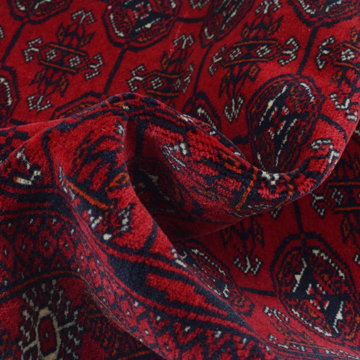 Red Afghan Bokhara Rug 2' 9" x 5' 5" Hand-Knotted | No. AL68202