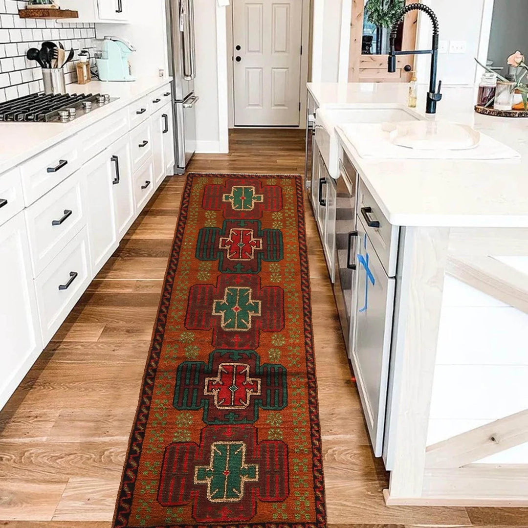 Orange Afghan Baluchi Rug 2' 2" x 6' 7" Hand-Knotted | No. AL68260