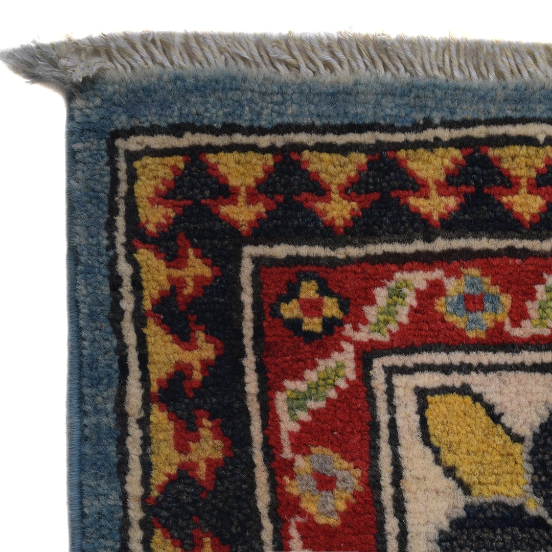 Blue Afghan Kazak Rug 3' 1" x 12' 10" Hand-Knotted | No. AL68305