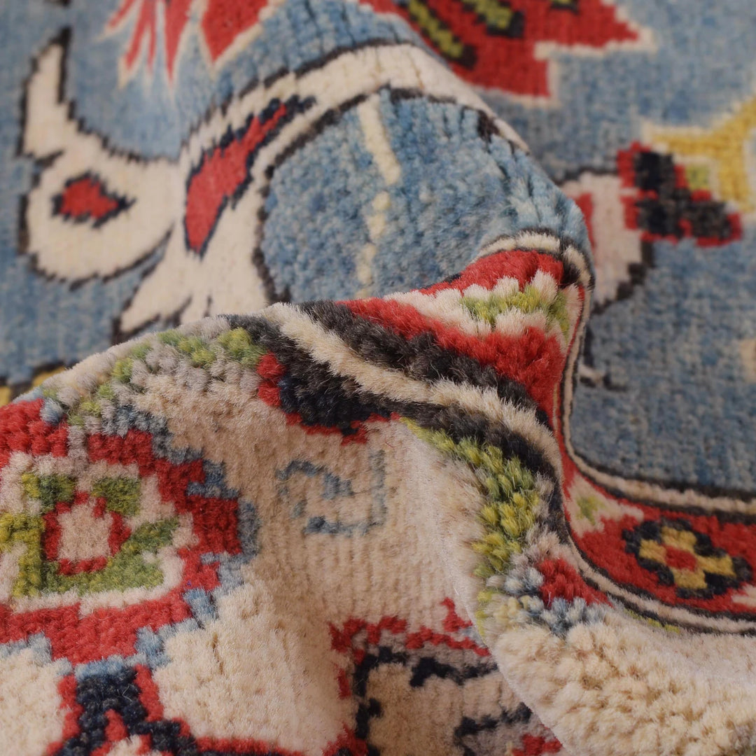 Blue Afghan Kazak Rug 3' 1" x 12' 10" Hand-Knotted | No. AL68305