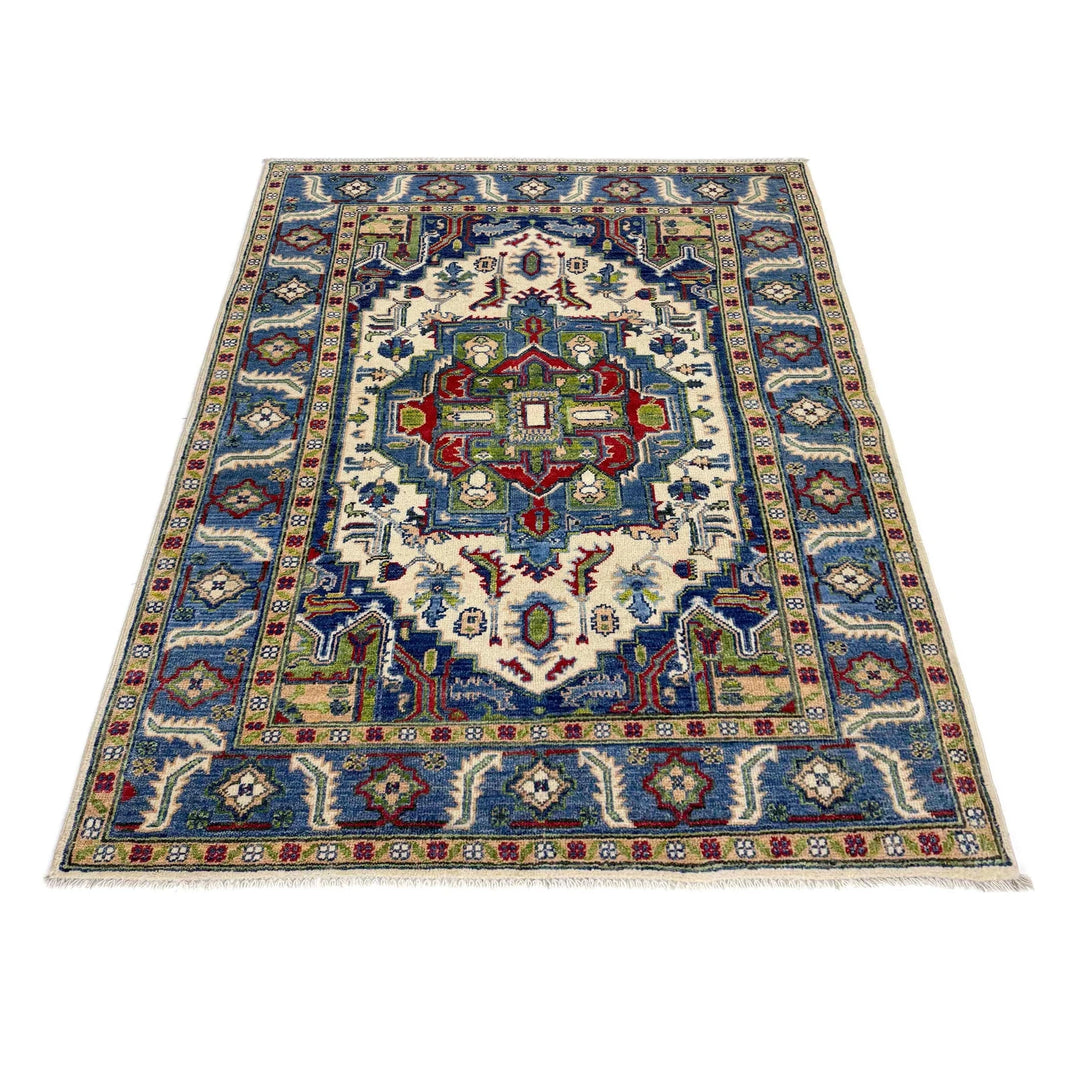 Afghan Heriz Rug 4' 0" x 5' 8" Hand-Knotted | No. AL68341