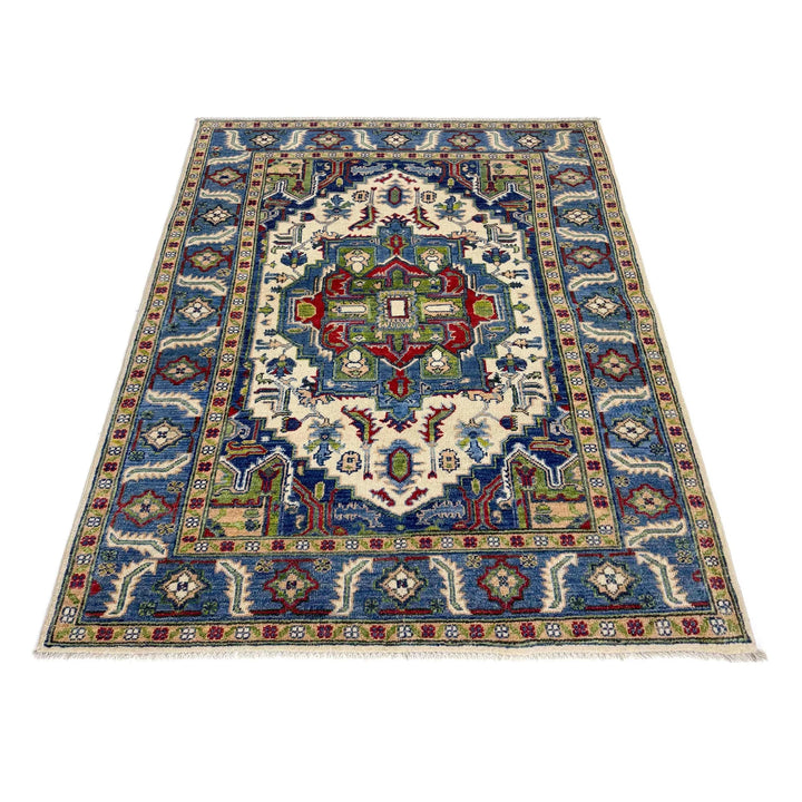 Afghan Heriz Rug 4' 0" x 5' 8" Hand-Knotted | No. AL68341