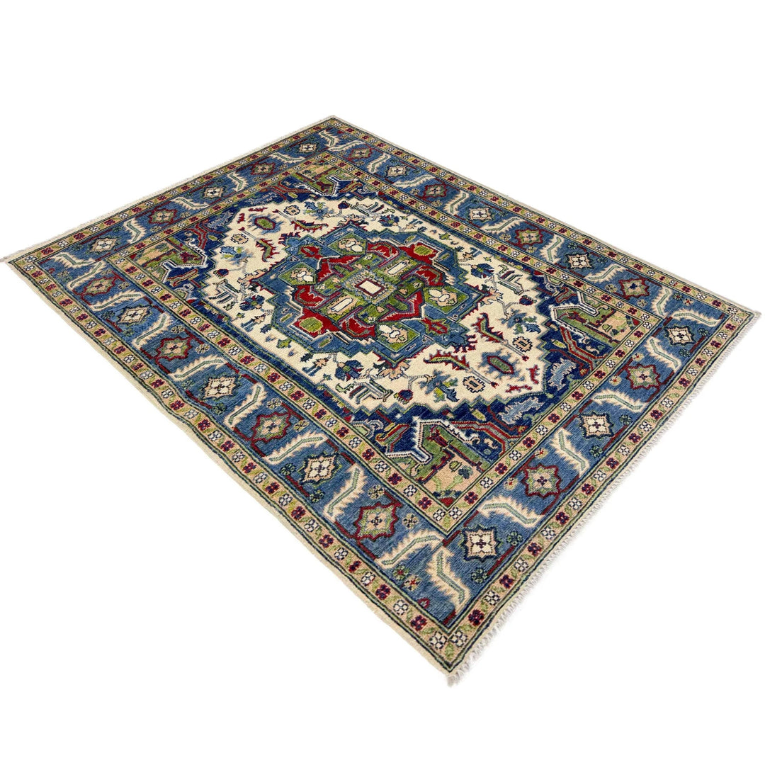 Afghan Heriz Rug 4' 0" x 5' 8" Hand-Knotted | No. AL68341