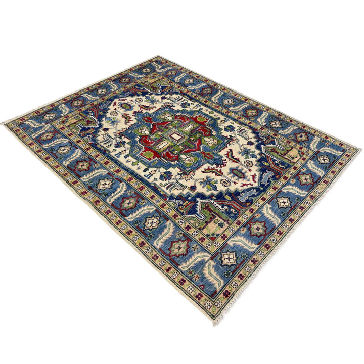 Afghan Heriz Rug 4' 0" x 5' 8" Hand-Knotted | No. AL68341
