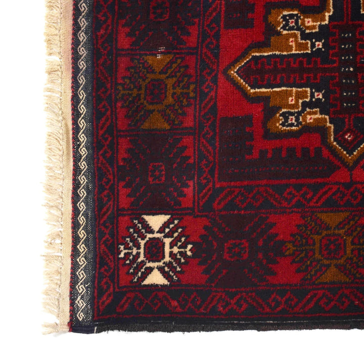 Red Afghan Baluchi Rug 4' 0" x 6' 6" Hand-Knotted | No. AL68343