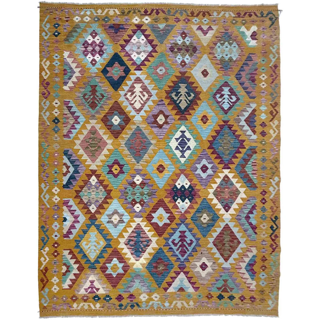 Multicolor Afghan Vegetable Kilim Rug 6'9" x 9'5" Flat-Weave | No. AL683532