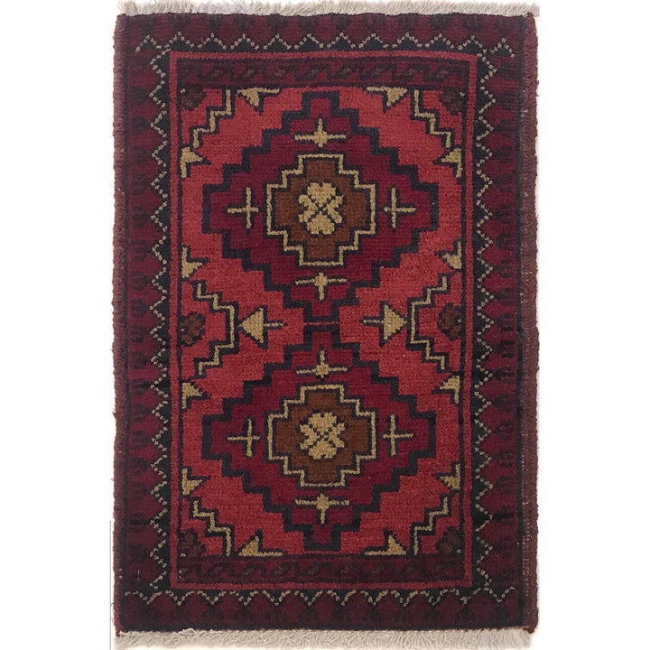 Red Afghan Oriental Doormat 1' 3" x 1' 11" Hand-Knotted | No. AL68372