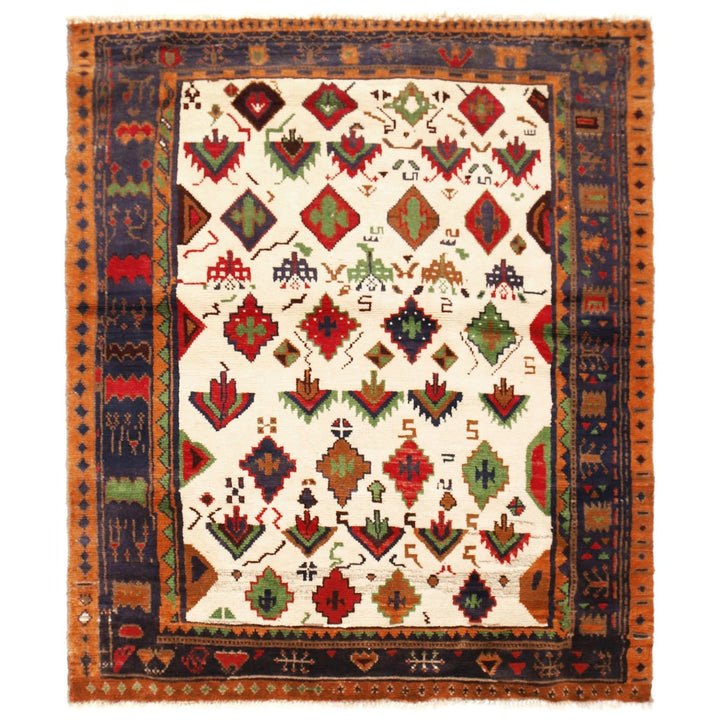 Tan Afghan Kohistani Rug 4' 3" x 5' 8" Hand-Knotted | No. AL68472