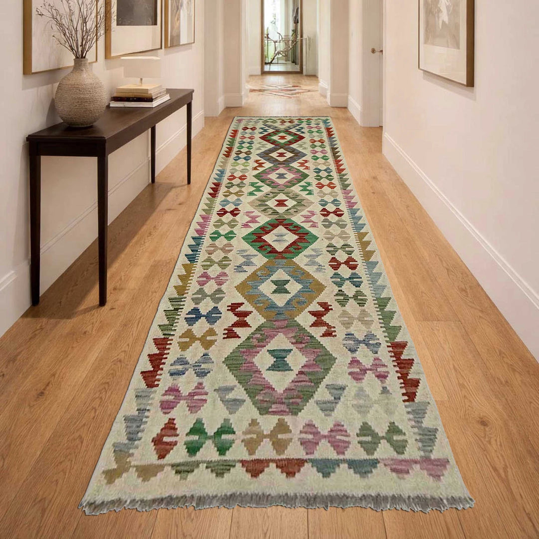 Afghan Vegetable Kilim Rug 2' 7" x 9' 9" Flat-Weave | No. AL684854