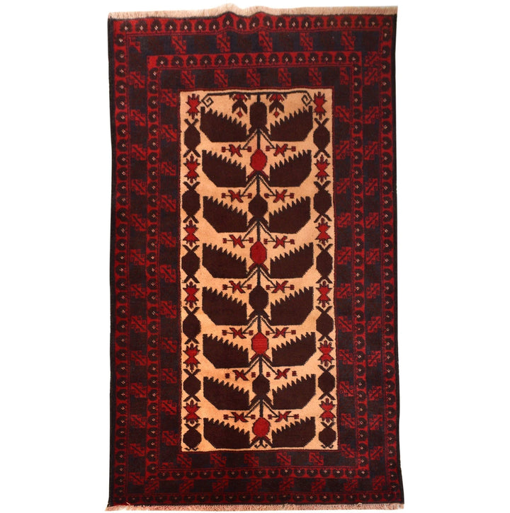 Afghan Baluchi Rug 2' 8" x 4' 9" Hand-Knotted | No. AL68496