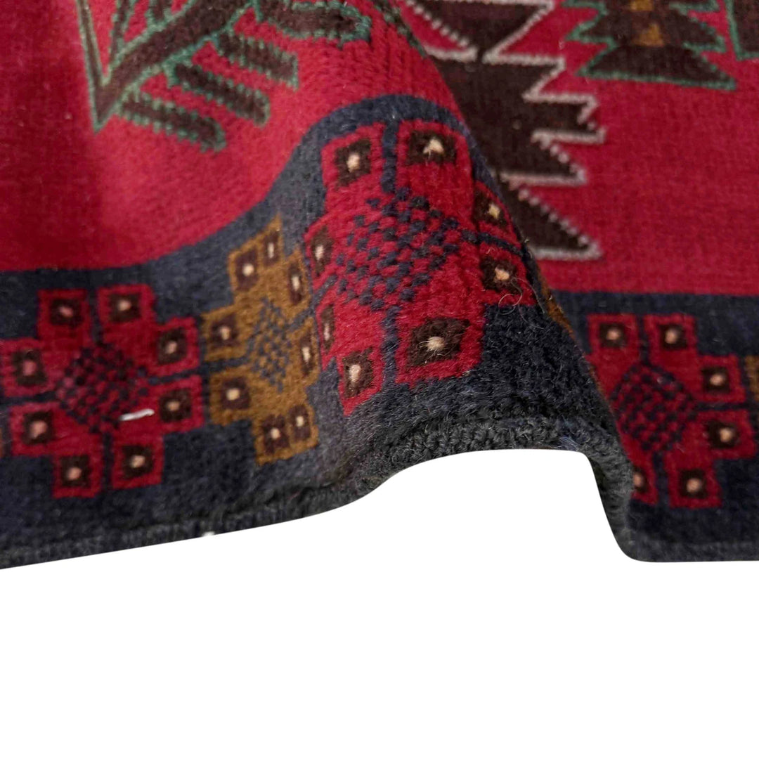 Red Afghan Baluchi Rug 2' 11" x 4' 9" Hand-Knotted | No. AL68553