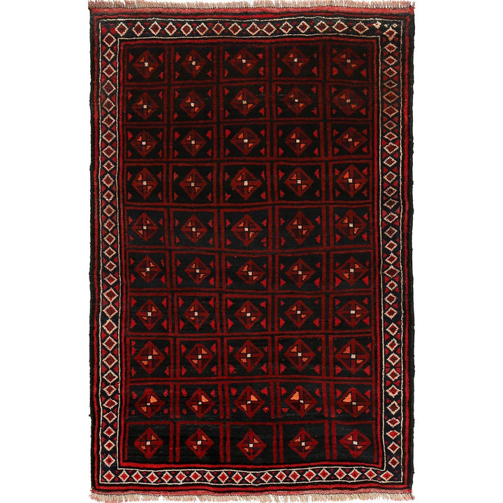 Afghan Baluchi Rug 4' 2" x 5' 11" Hand-Knotted | No. AL68607