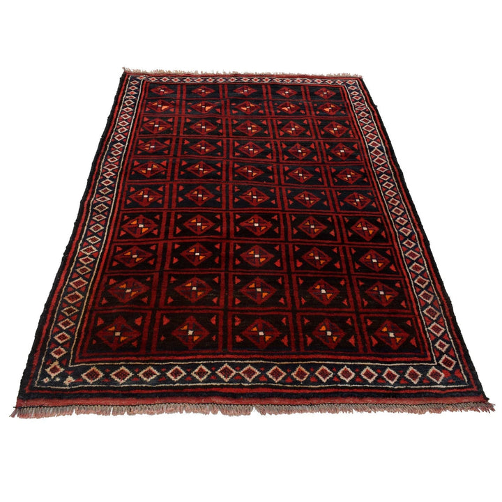 Afghan Baluchi Rug 4' 2" x 5' 11" Hand-Knotted | No. AL68607