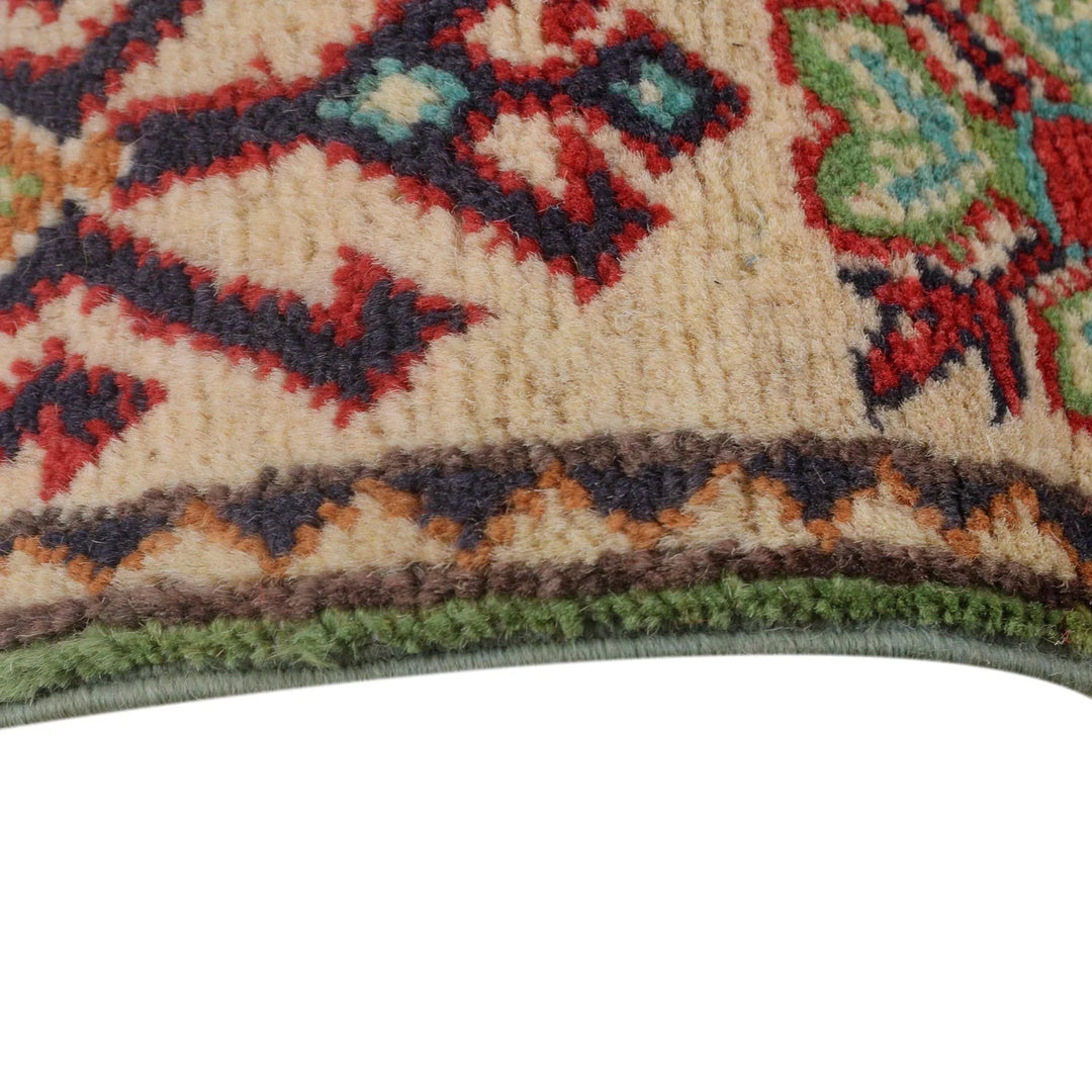 Green Afghan Kazak Rug 3' 3" x 4' 8" Hand-Knotted | No. AL68631