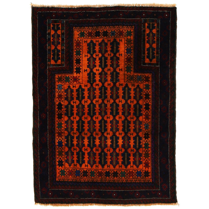 Orange Afghan Prayer Rug 2' 11" x 4' 0" Hand-Knotted | No. AL68636