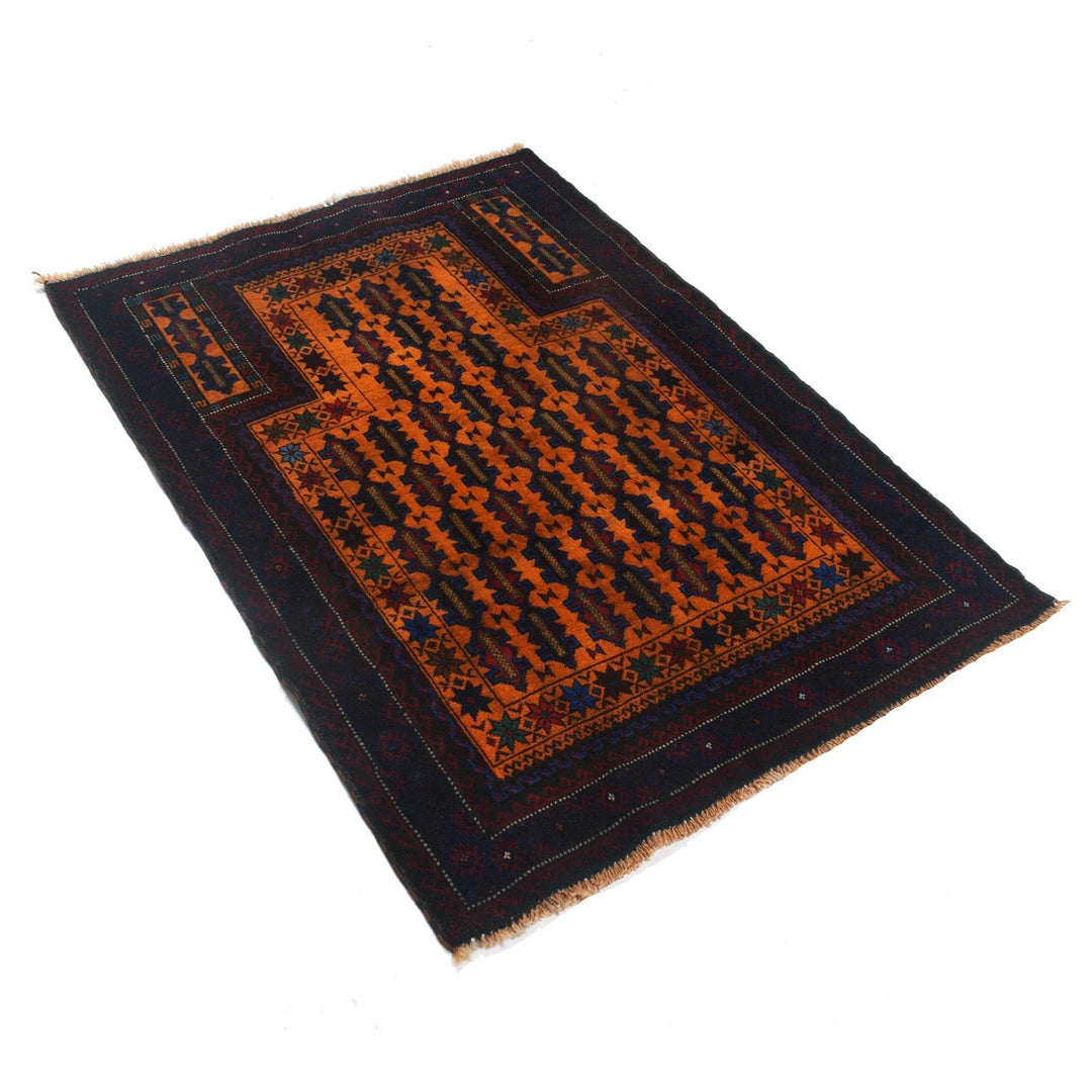 Orange Afghan Prayer Rug 2' 11" x 4' 0" Hand-Knotted | No. AL68636